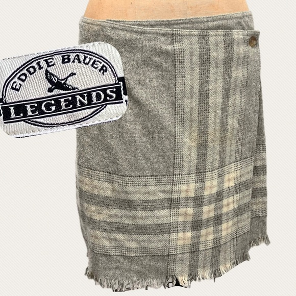Eddie Bauer Check Pattern Wool Half-Length Wrap Skirt Women's Size L / eaa365736